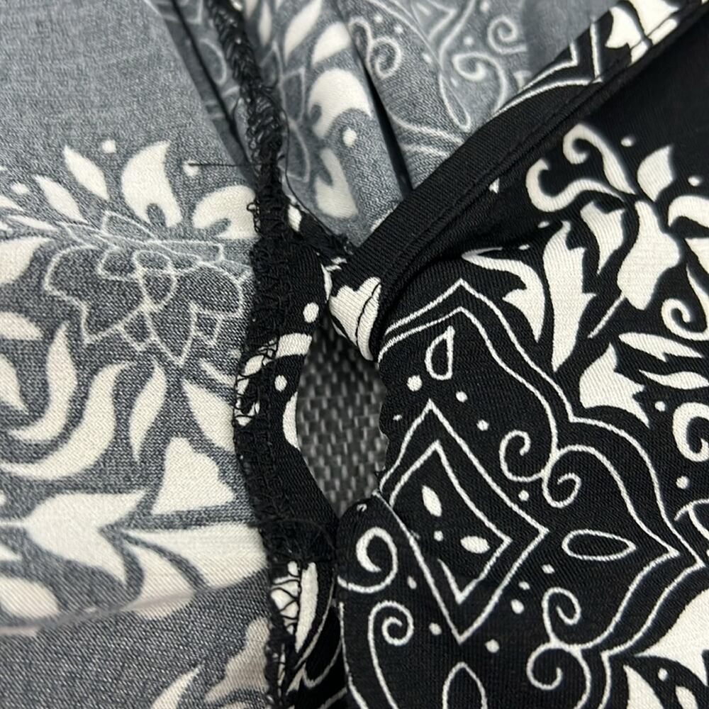 Vintage La Belle Black/White M Floral Midi Wrap Dress‎ 2/3 Sleeves Made In USA - Picture 8 of 11